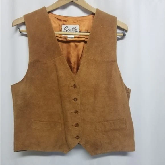 Vintage 70s Scully Western Camel Tan Brown Suede Leather Button Vest by Scully - Image 8