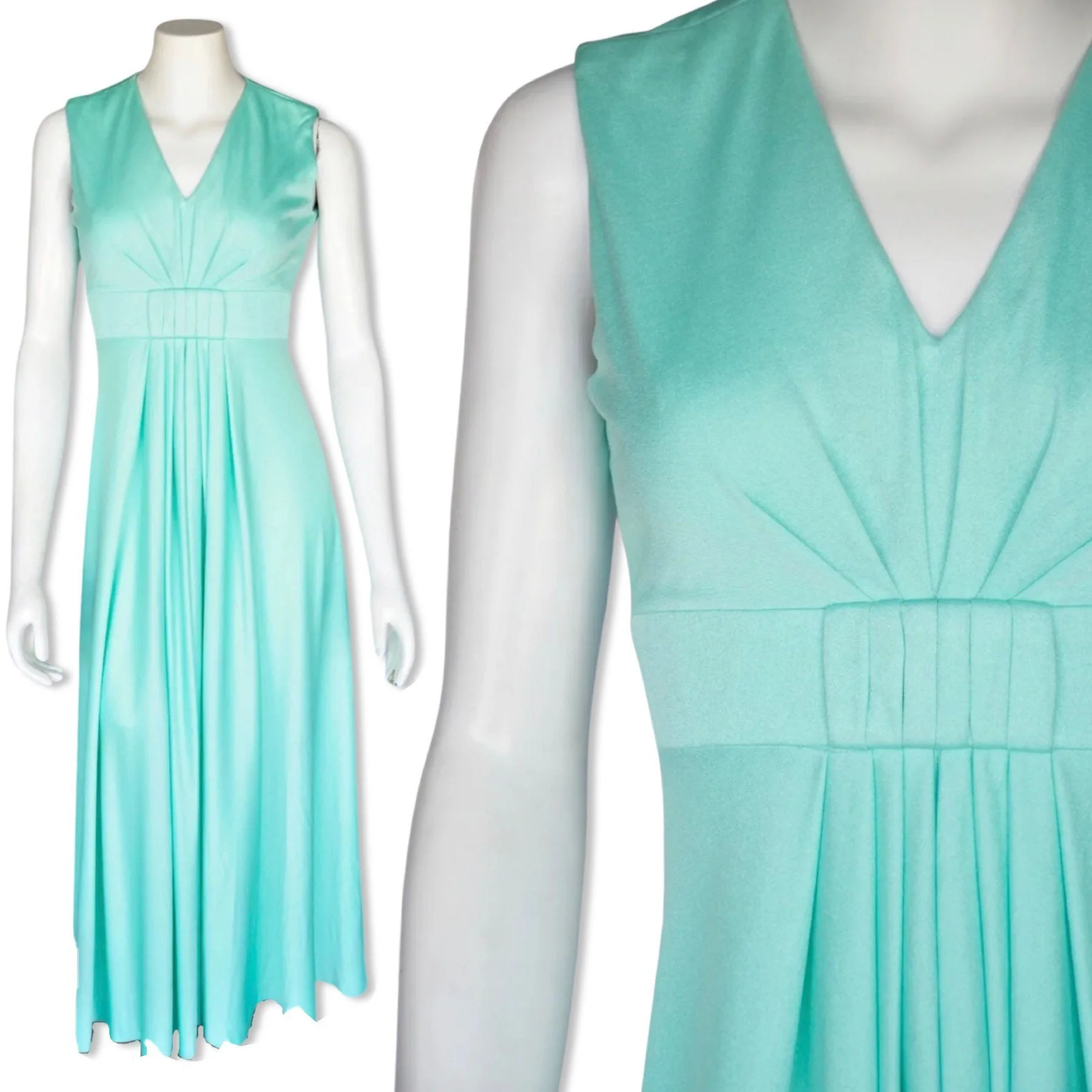 Vintage 70s Seafoam Green Blue Goddess Dress - Image 5