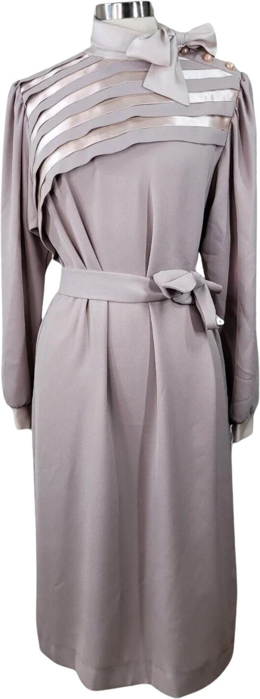 Vintage 70s Secretary Dress Size 14 Evening Career Satin Event Pink/beige Career