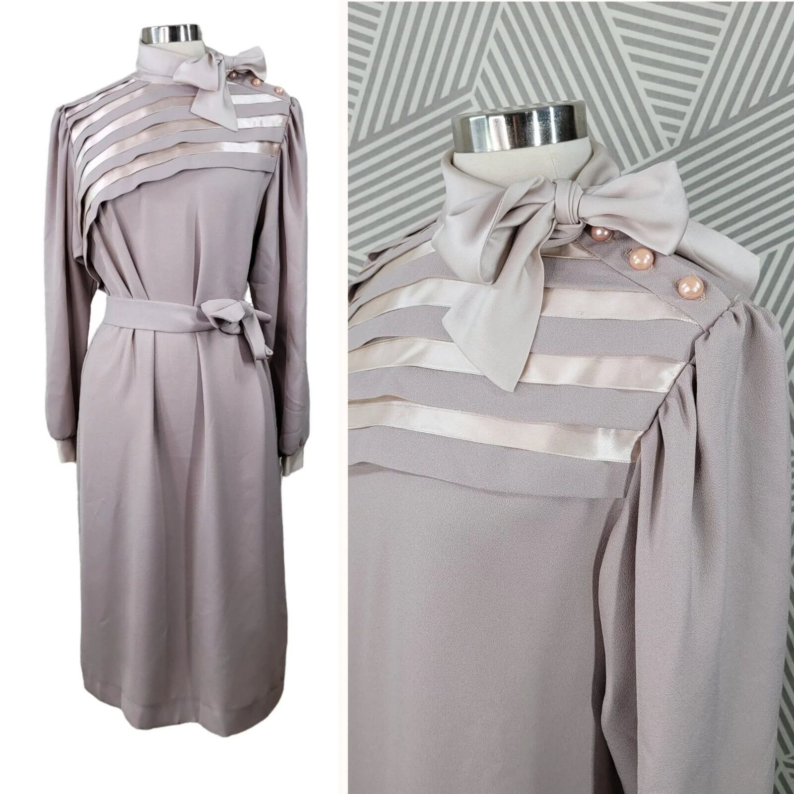 Vintage 70s Secretary Dress Size 14 Evening Career Satin Event Pink/beige Career - Image 3