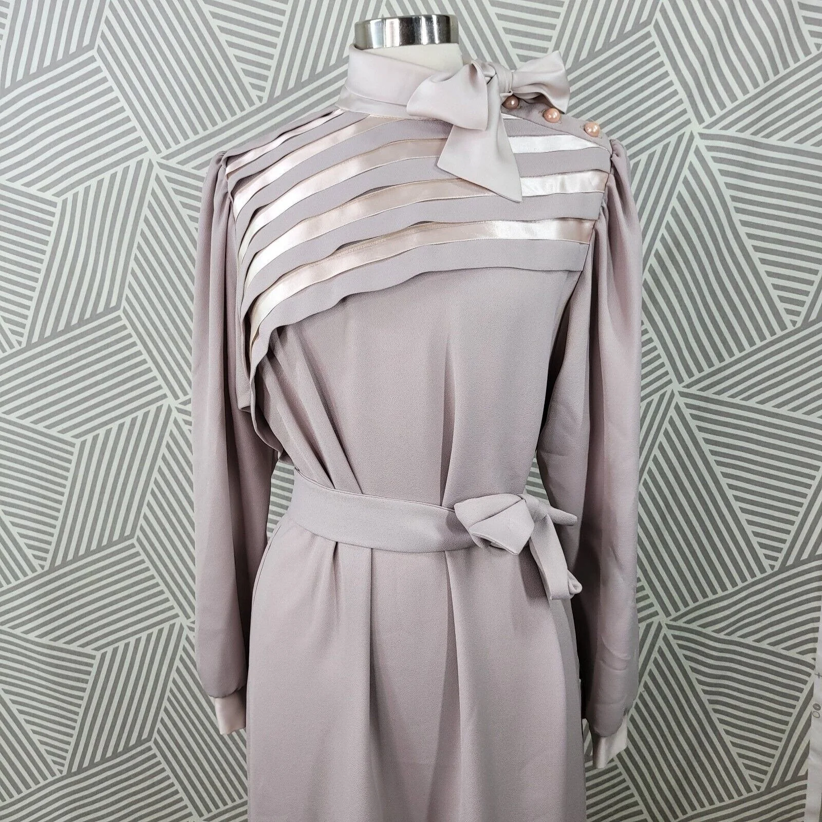 Vintage 70s Secretary Dress Size 14 Evening Career Satin Event Pink/beige Career - Image 4
