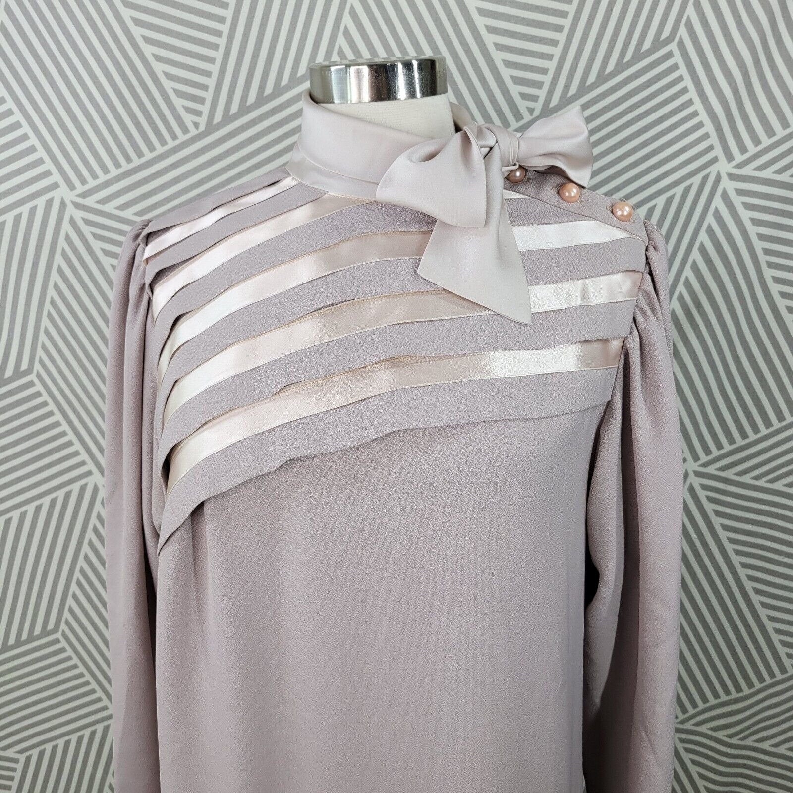 Vintage 70s Secretary Dress Size 14 Evening Career Satin Event Pink/beige Career - Image 5