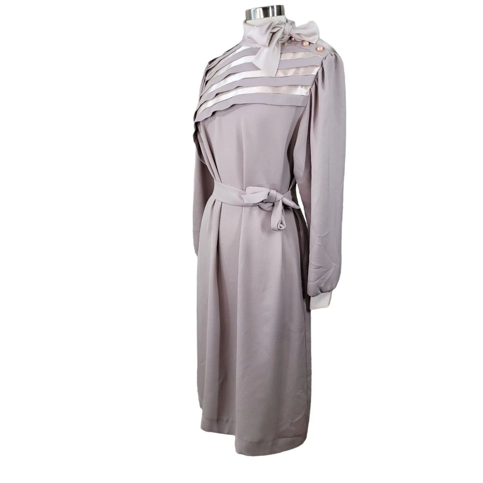 Vintage 70s Secretary Dress Size 14 Evening Career Satin Event Pink/beige Career - Image 8