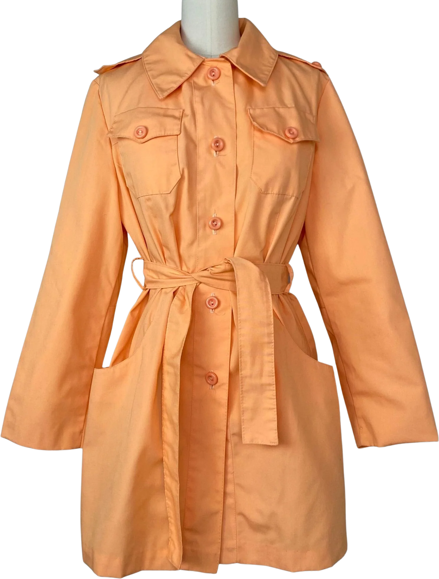 Vintage 70s Short Trench Coat Orange Belted Jacket