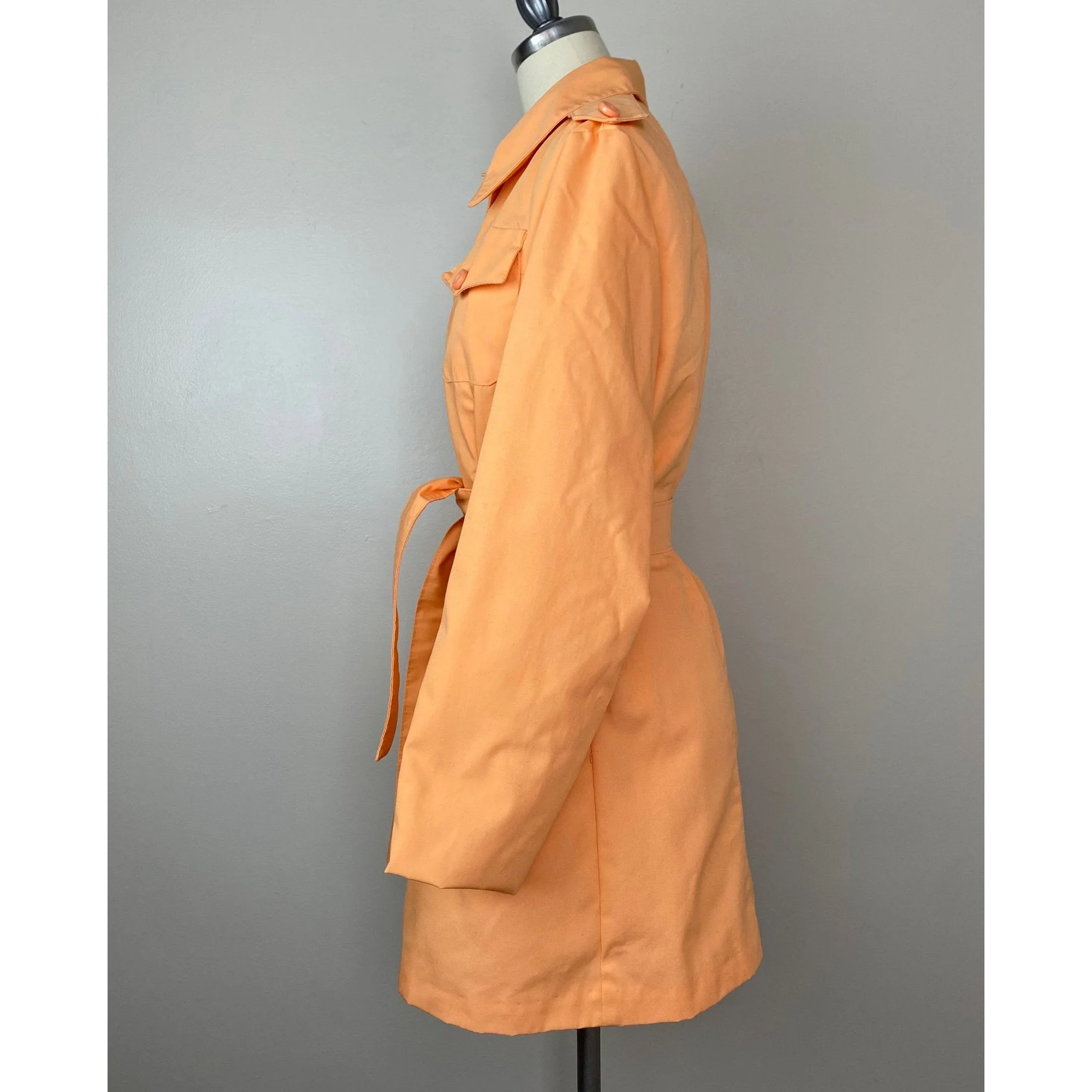Vintage 70s Short Trench Coat Orange Belted Jacket - Image 3