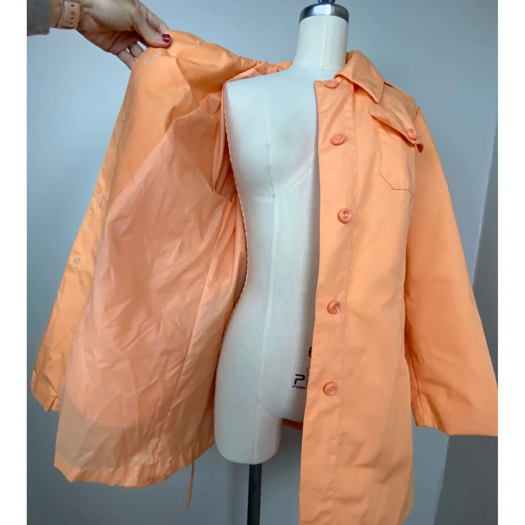 Vintage 70s Short Trench Coat Orange Belted Jacket - Image 4