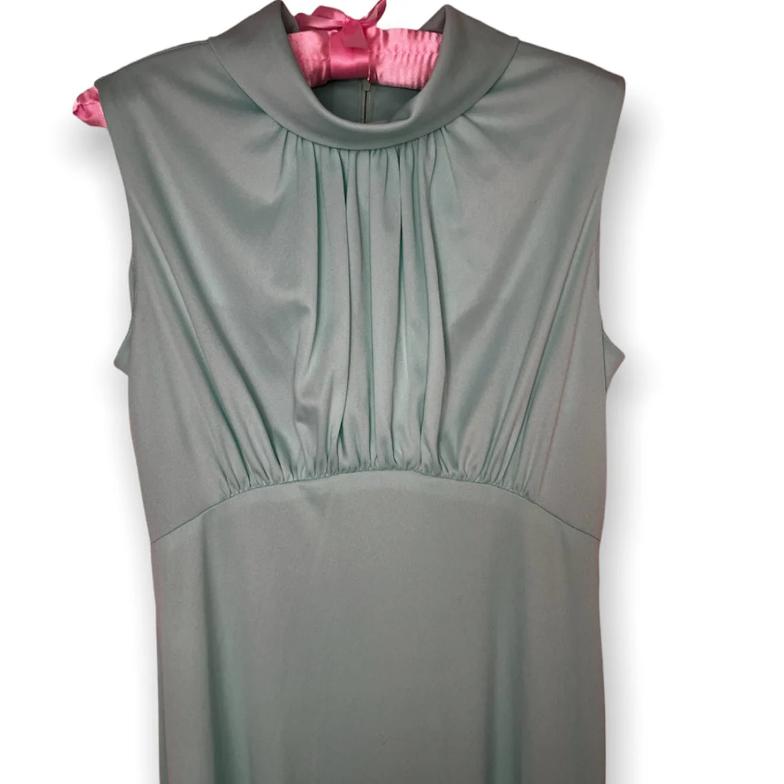 Vintage 70s Sleeveless Seafoam Green Maxi Dress Size Med/large 14 Wedding - Image 3
