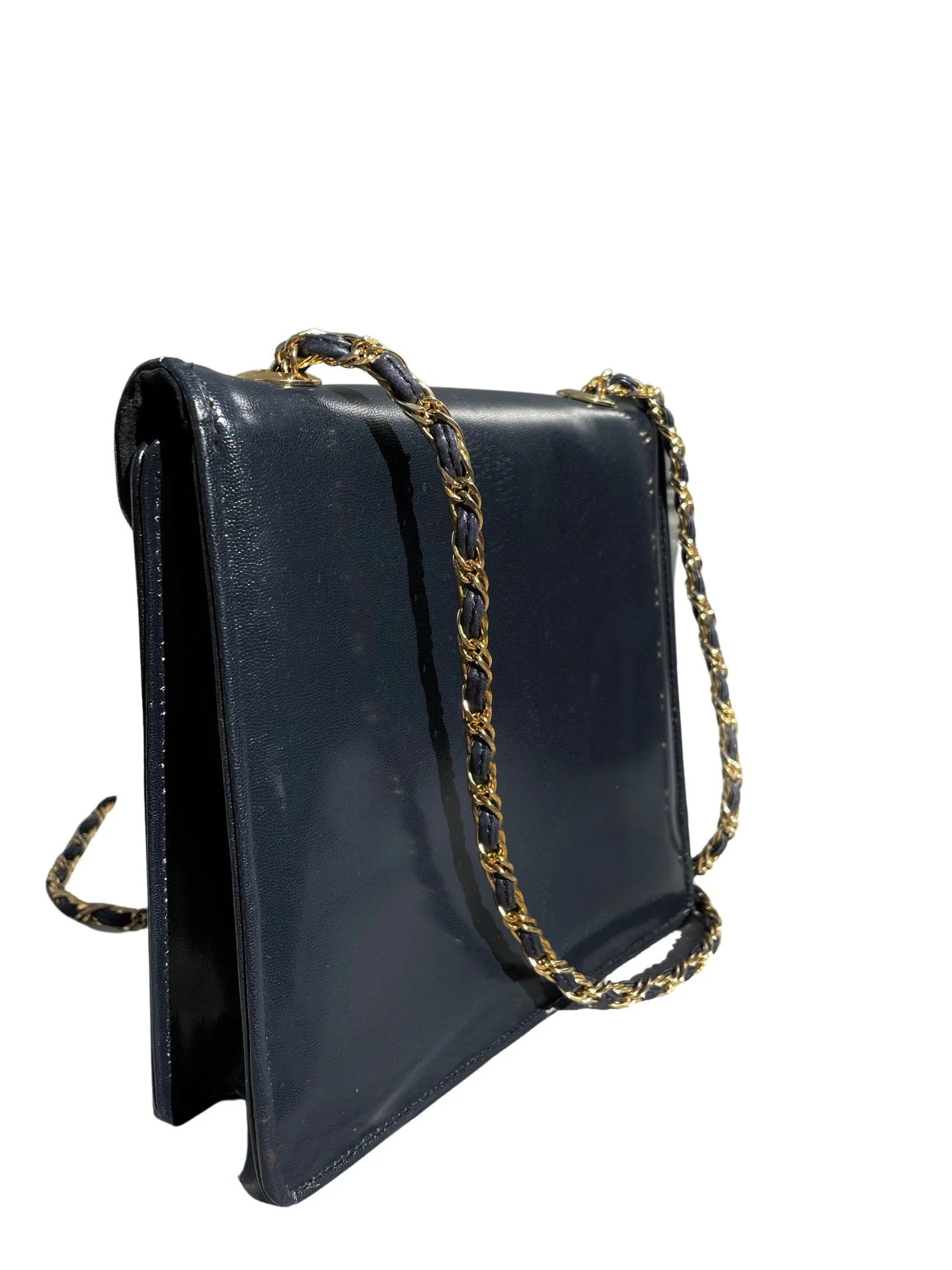 Vintage 70s Small Chic Leather Bag Handbag Purse Gold Chain Shoulder Bag by Jay Hebert - Image 2