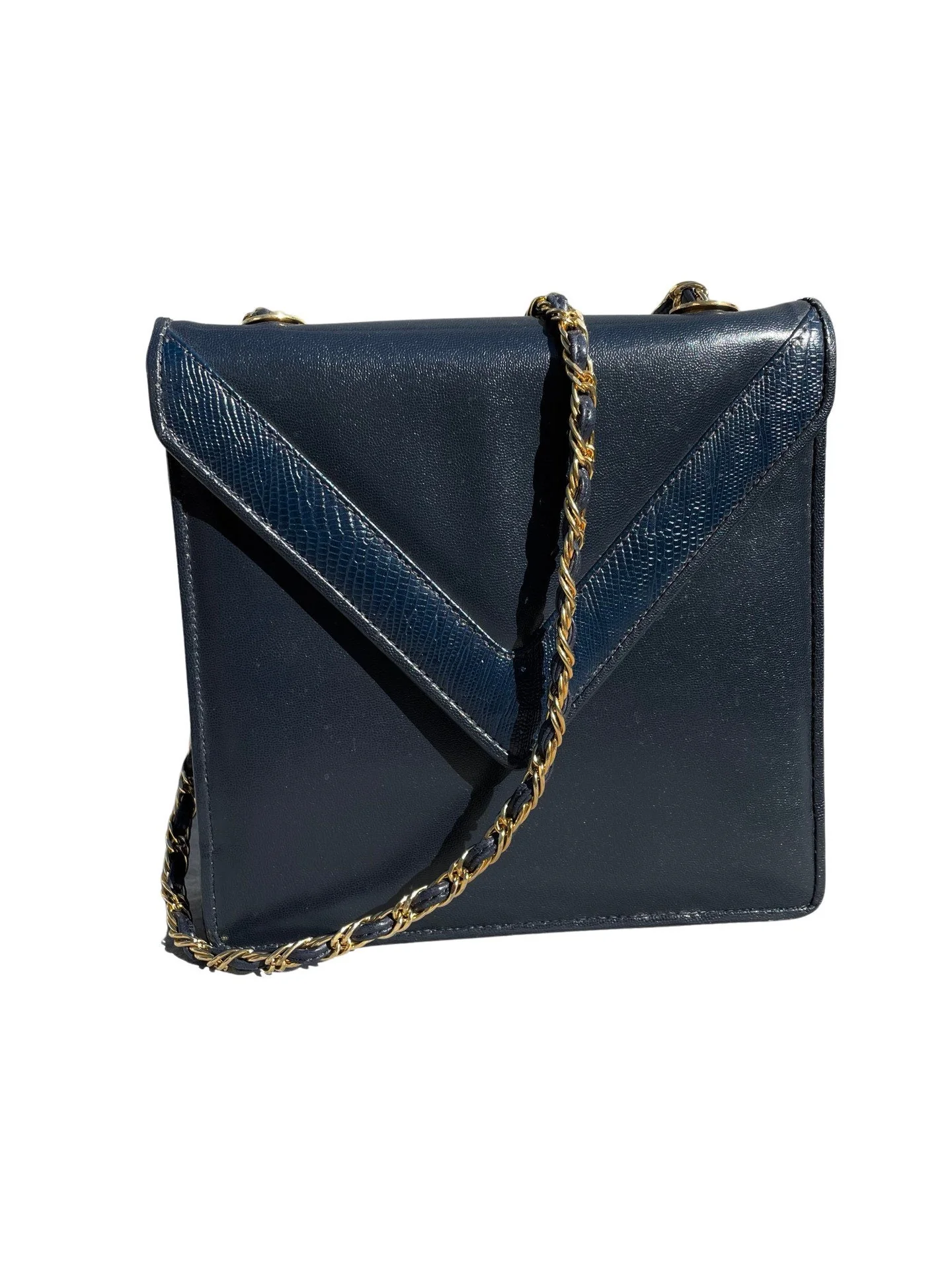 Vintage 70s Small Chic Leather Bag Handbag Purse Gold Chain Shoulder Bag by Jay Hebert - Image 4