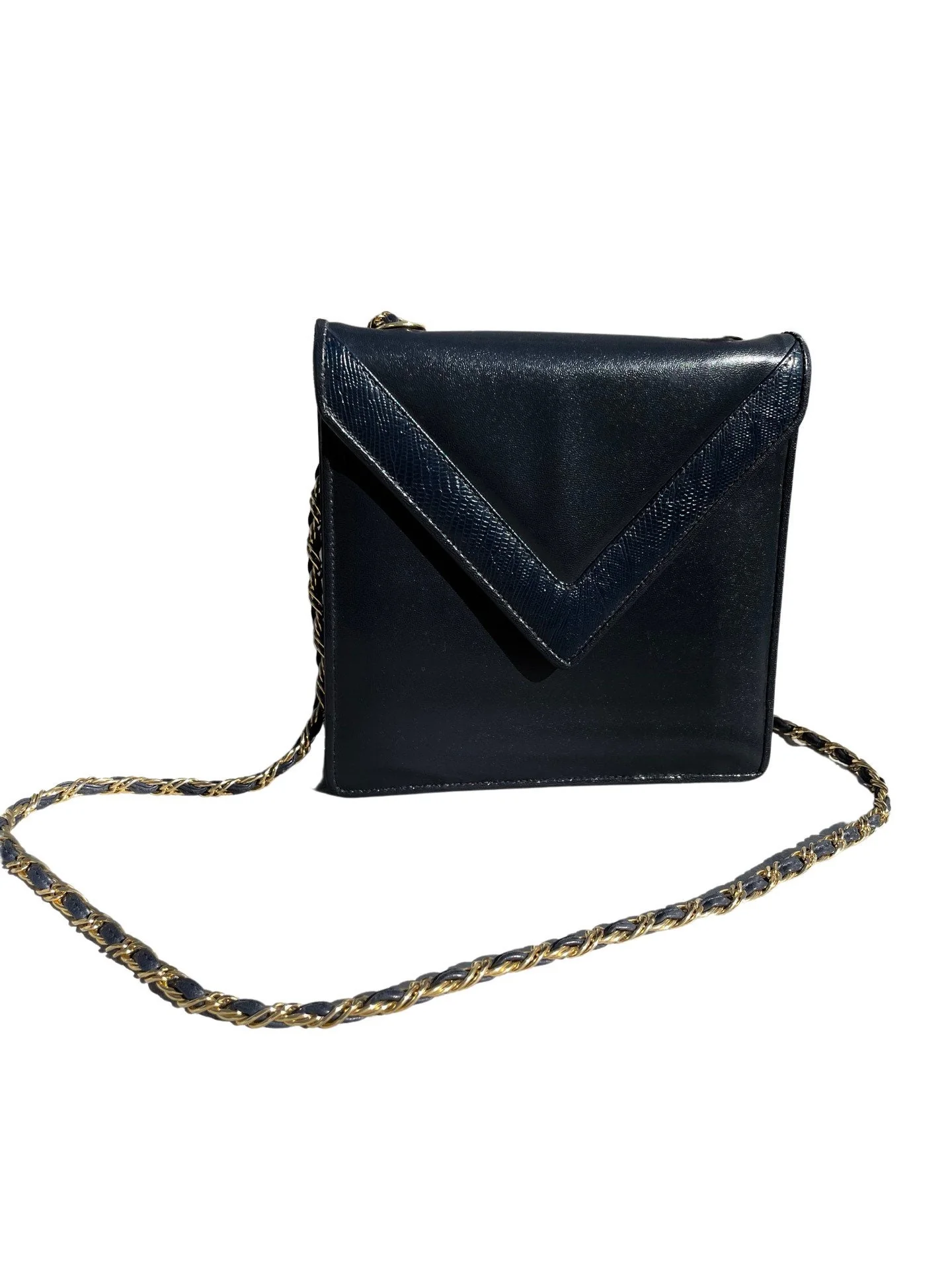 Vintage 70s Small Chic Leather Bag Handbag Purse Gold Chain Shoulder Bag by Jay Hebert - Image 5