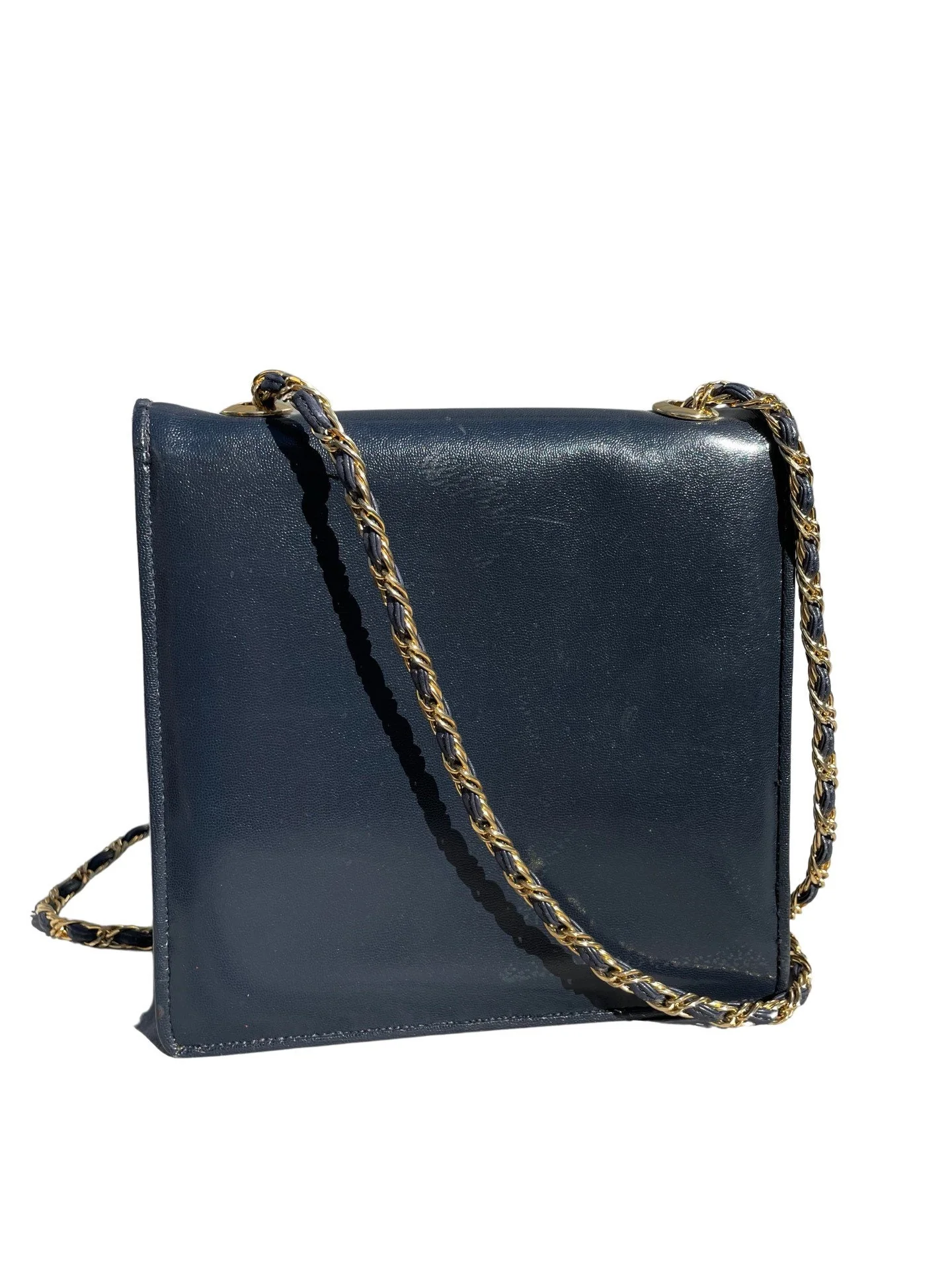 Vintage 70s Small Chic Leather Bag Handbag Purse Gold Chain Shoulder Bag by Jay Hebert - Image 6