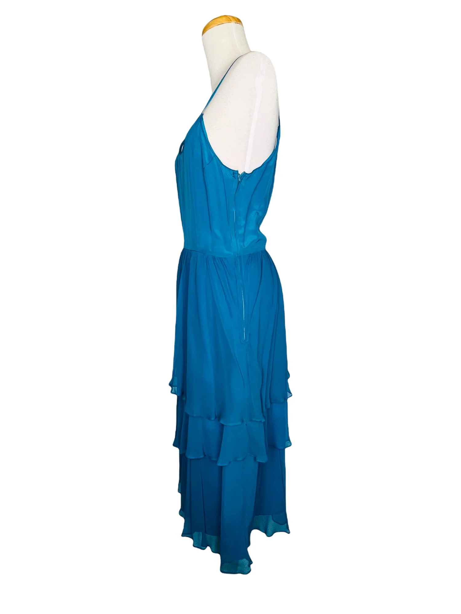 Vintage 70s Spaghetti Strap Tiered Ruffled Dress Teal Sz 8 Nwot by The Silk Farm - Image 2