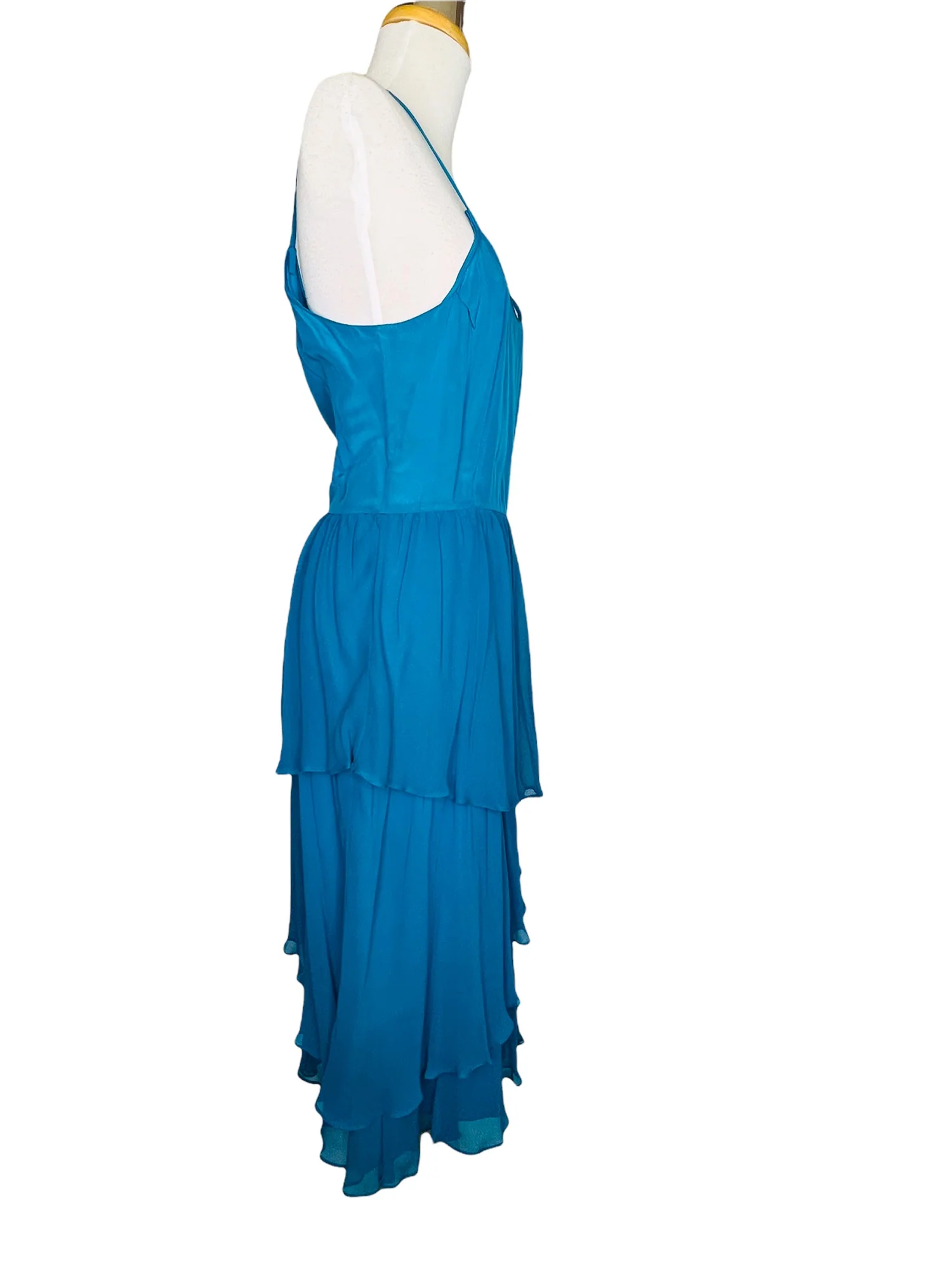 Vintage 70s Spaghetti Strap Tiered Ruffled Dress Teal Sz 8 Nwot by The Silk Farm - Image 3