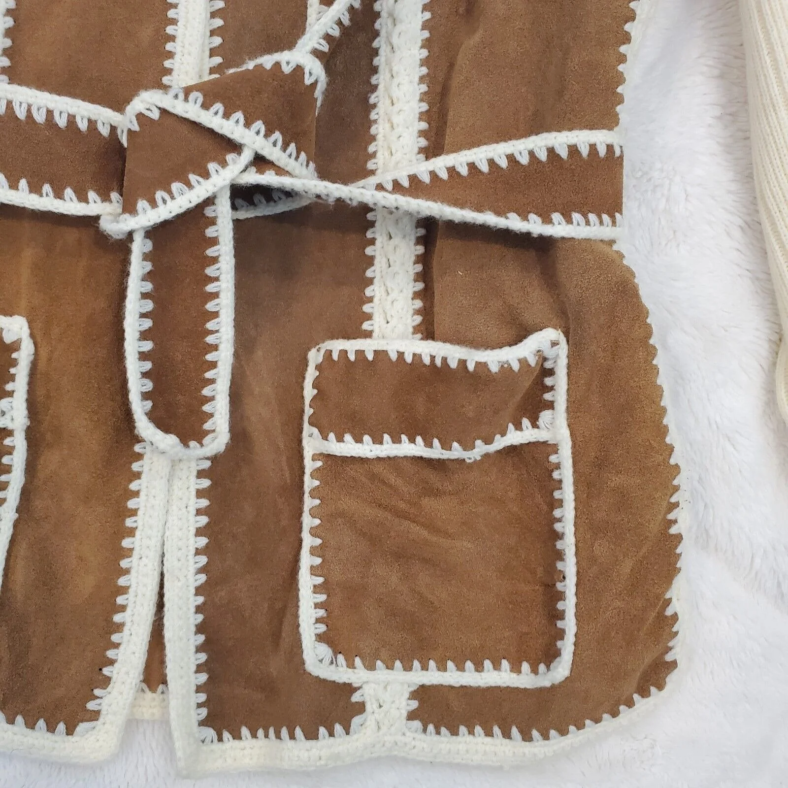 Vintage 70s Suede Knit Belted Cardigan Jacket Cream Brown Western Sz S/m by Montgomery Ward - Image 3