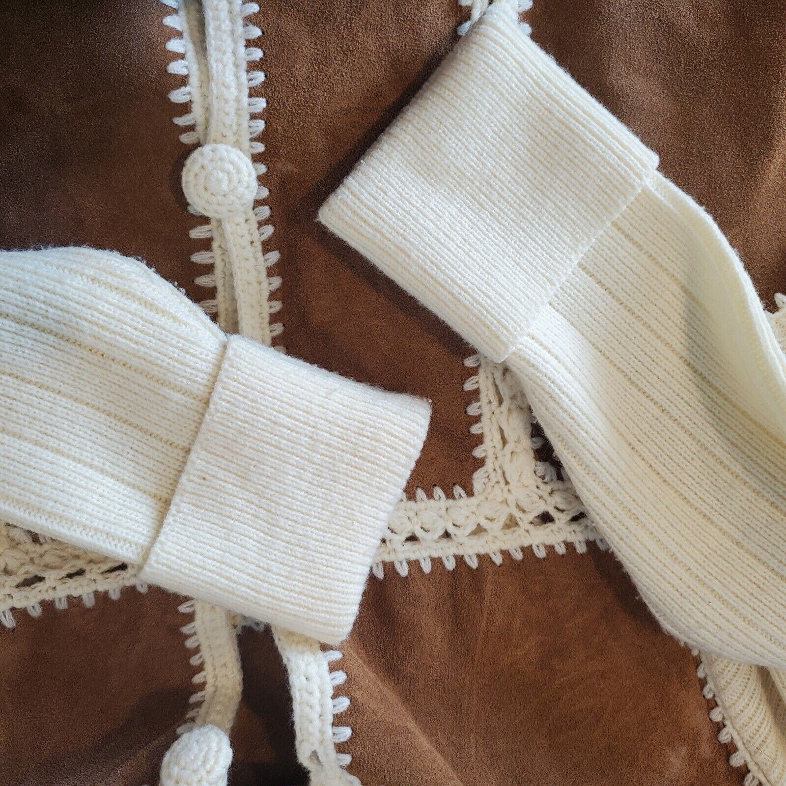 Vintage 70s Suede Knit Belted Cardigan Jacket Cream Brown Western Sz S/m by Montgomery Ward - Image 4