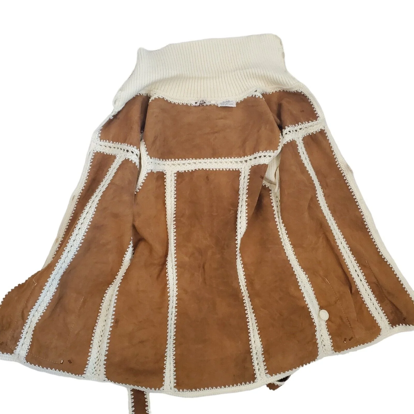Vintage 70s Suede Knit Belted Cardigan Jacket Cream Brown Western Sz S/m by Montgomery Ward - Image 7