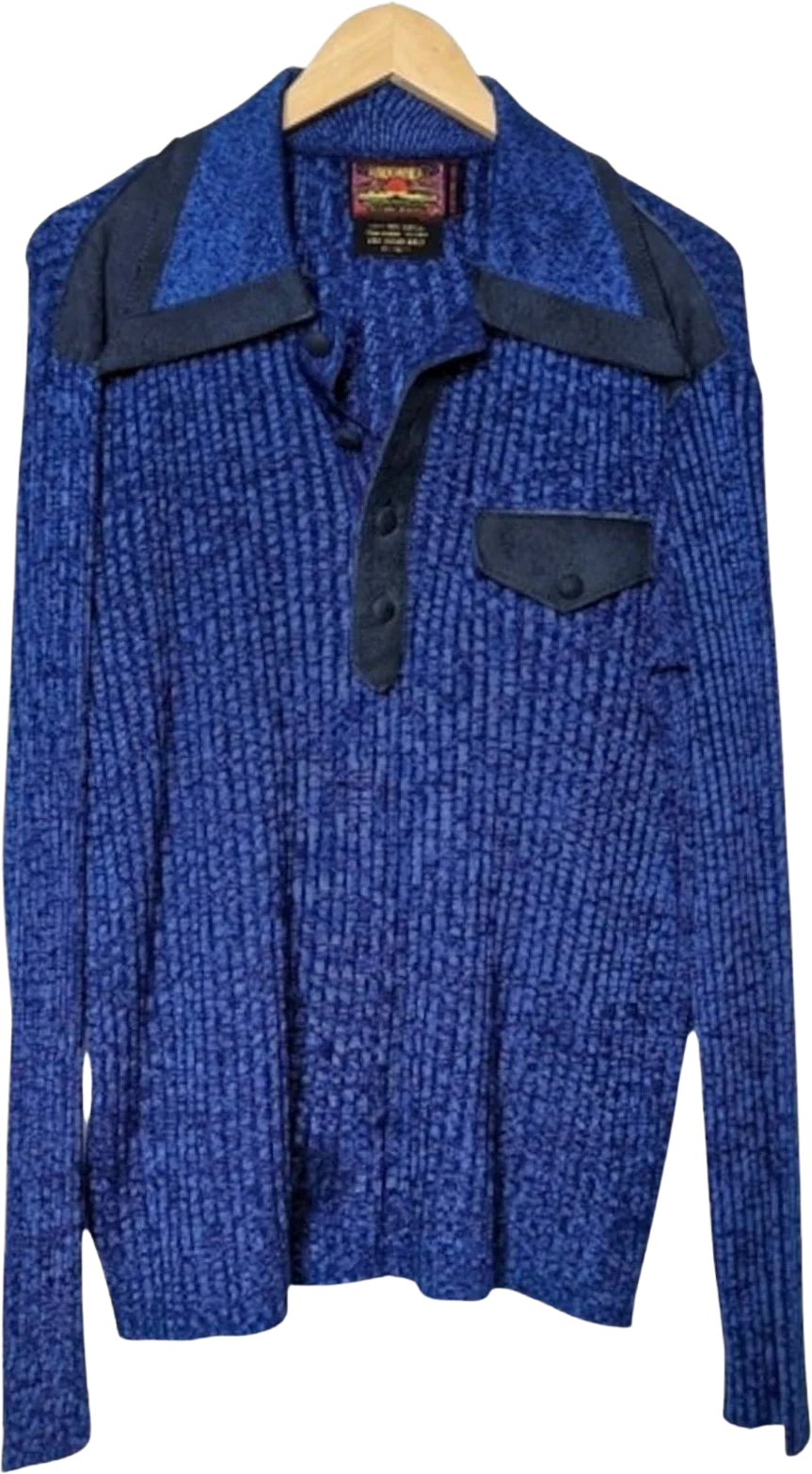 Vintage 70s Sundowner Ribbed Polo Collar Sweater Leather Trim by Shirley Strasberg