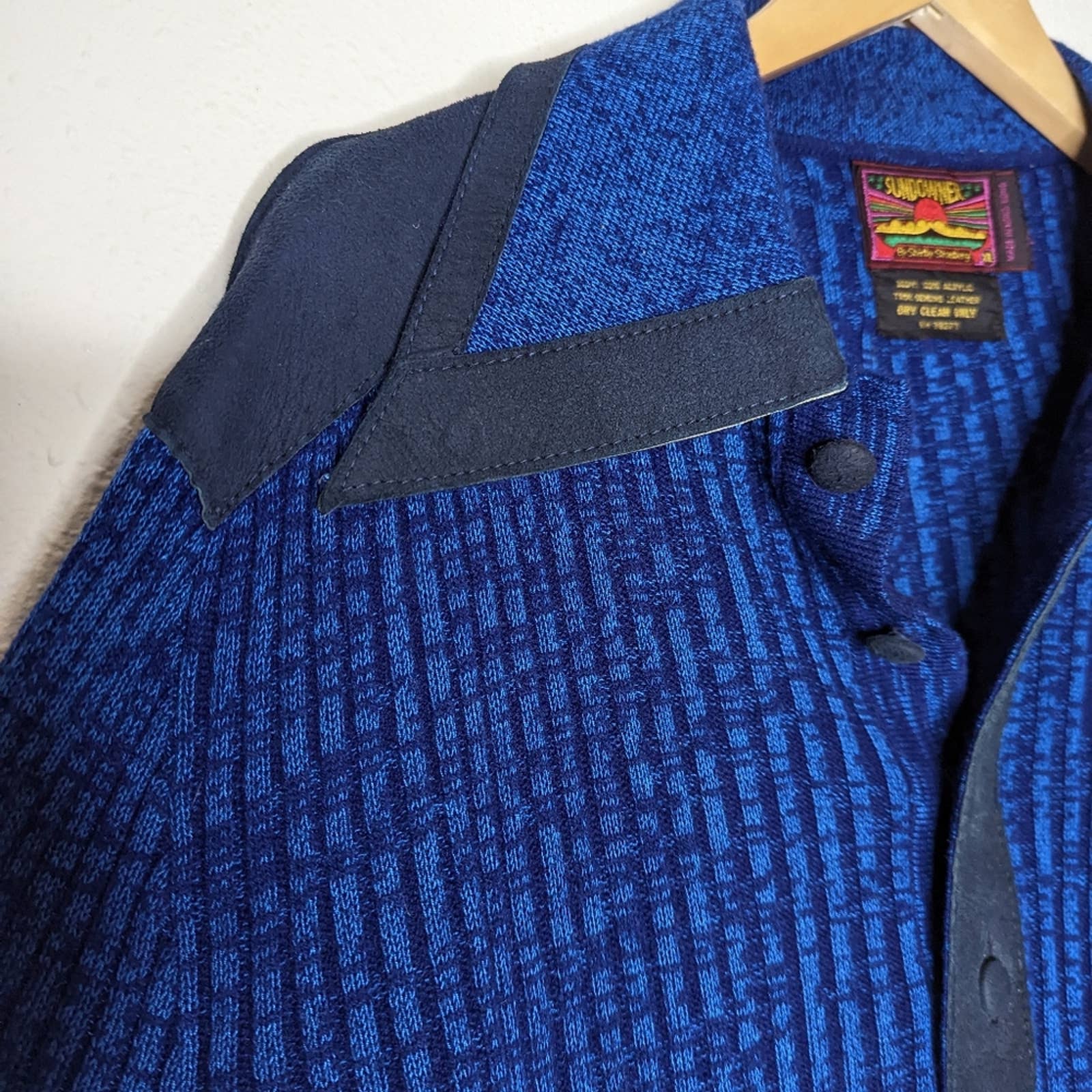 Vintage 70s Sundowner Ribbed Polo Collar Sweater Leather Trim by Shirley Strasberg - Image 6