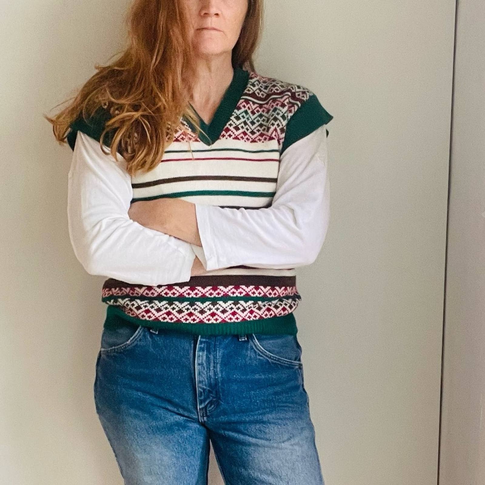 Vintage 70s Sweater Vest Small V-Neck Twee Fall Looks Holiday Small Winter - Image 10