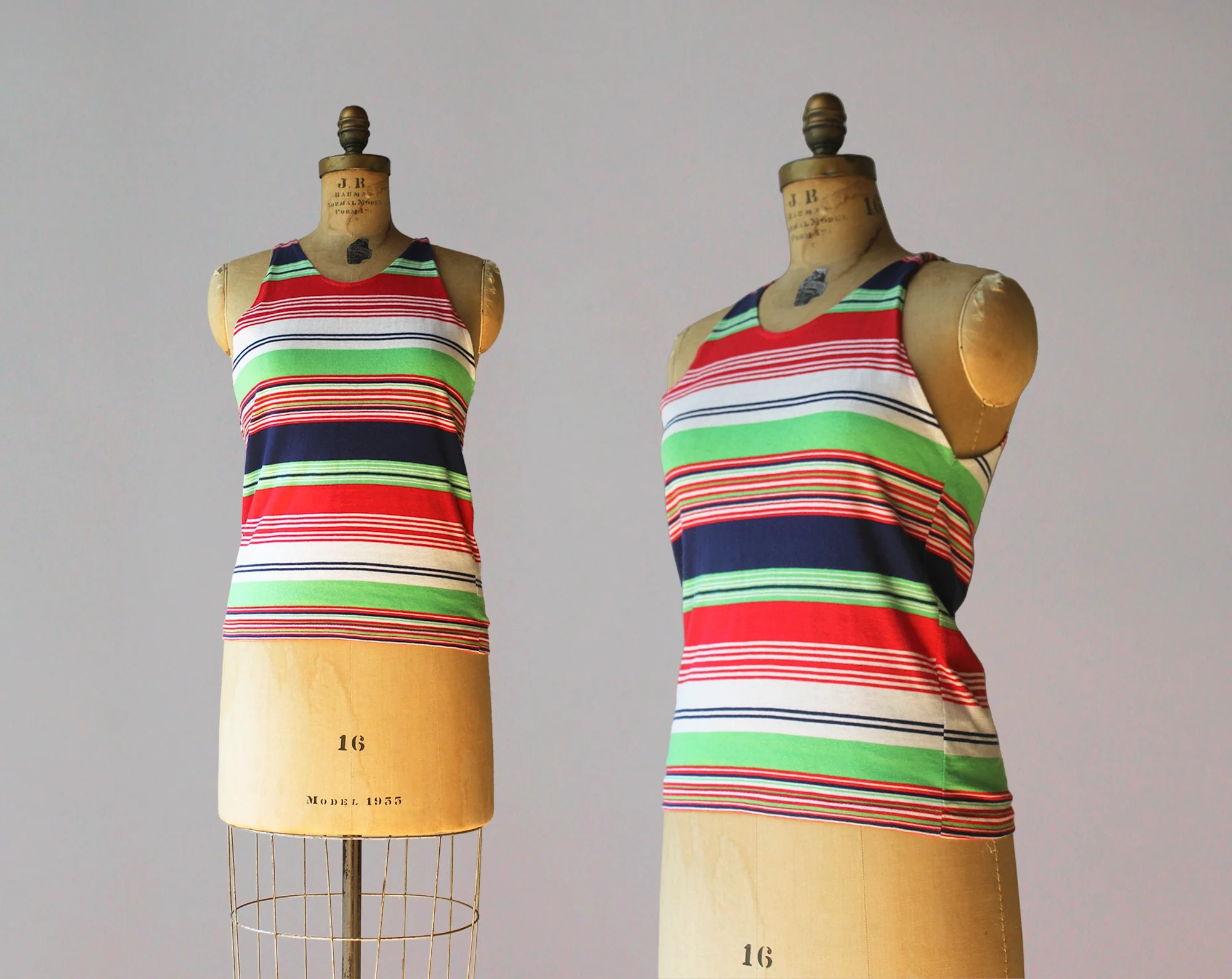 Vintage 70s Tank Top Striped Cotton Cutaway - Image 2