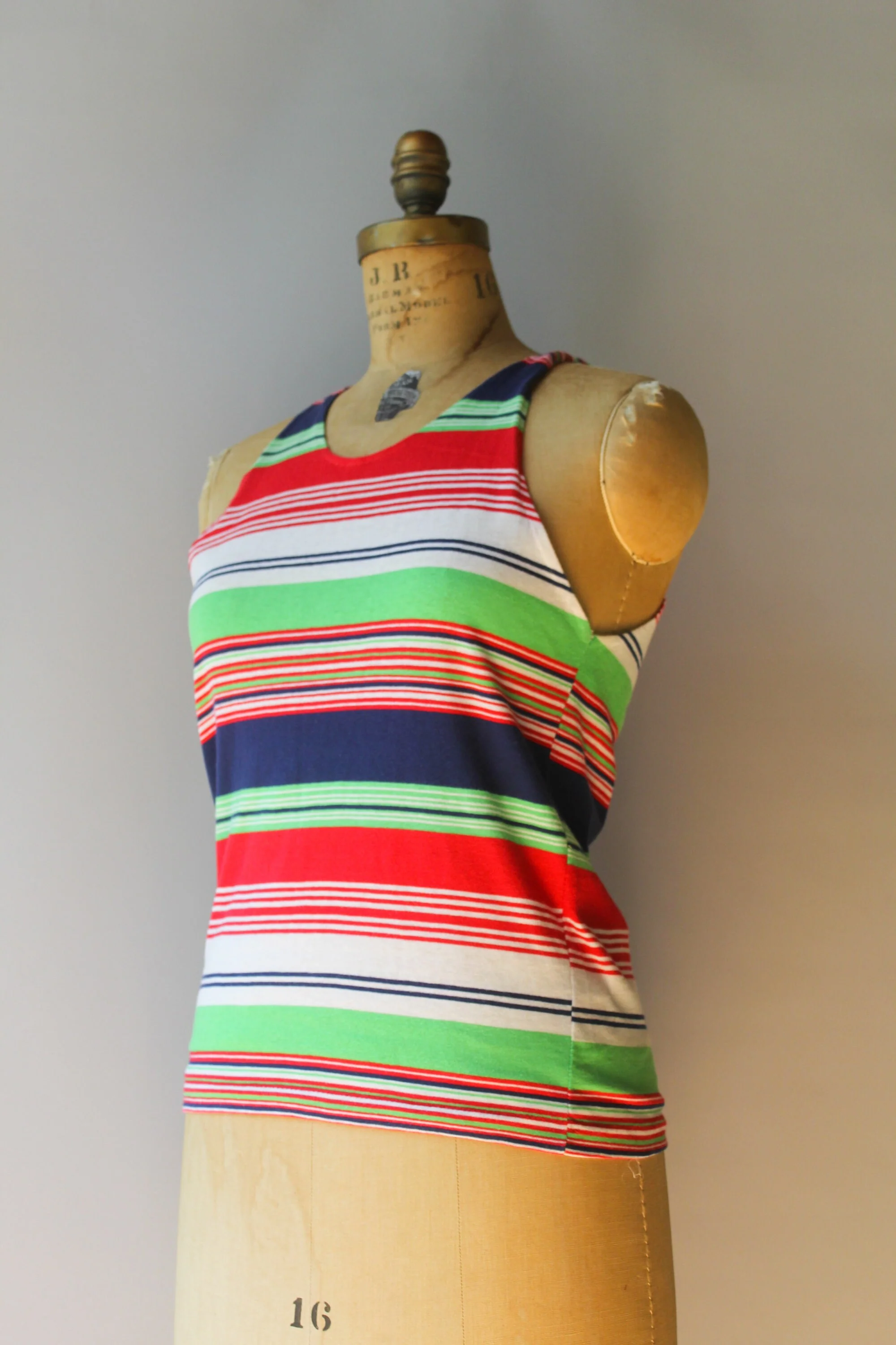 Vintage 70s Tank Top Striped Cotton Cutaway - Image 3