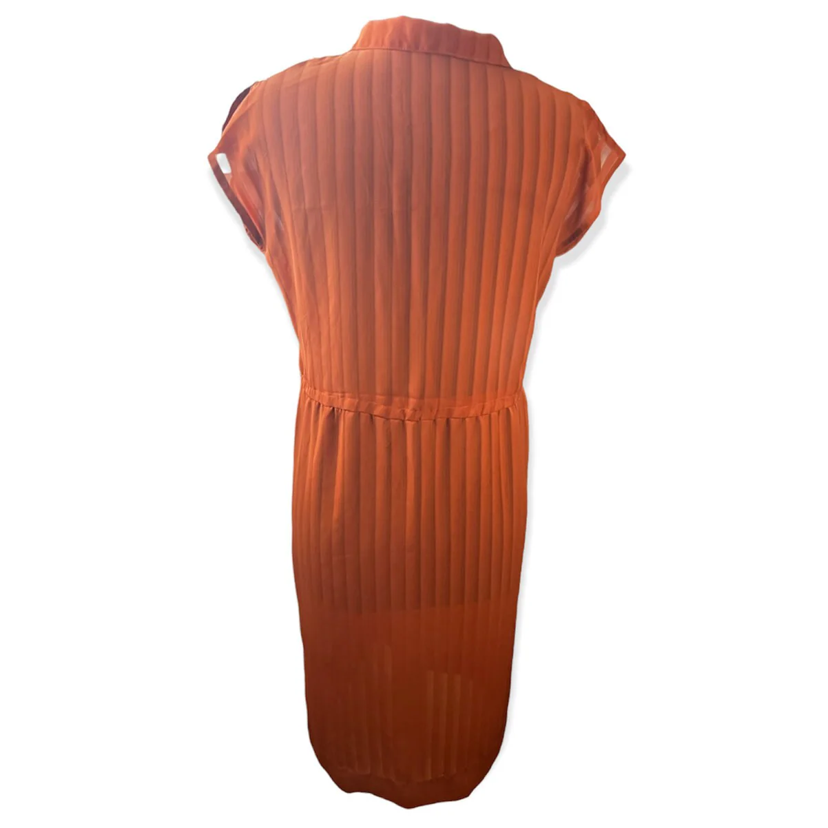 Vintage 70s Terra Cotta Orange Sheer Stripe Double Breast V-Neck Dress Large Xl - Image 2