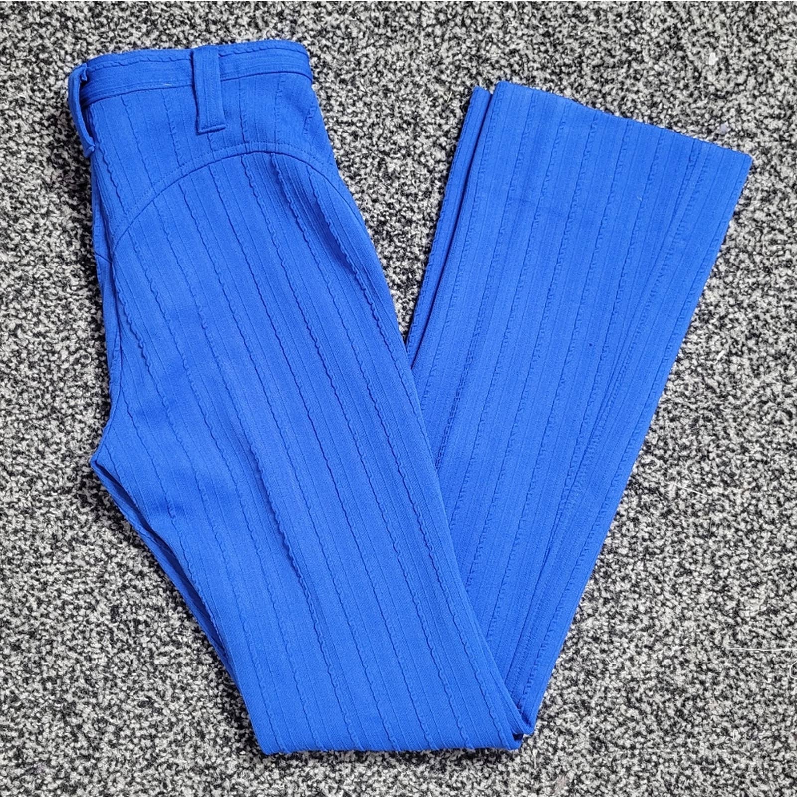 Vintage 70s Tomboy Textured Blue Polyester Pants by H Bar C - Image 2