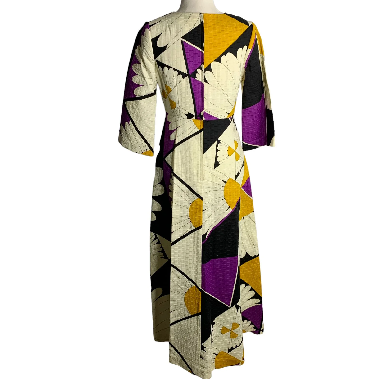 Vintage 70s Tori Richard Tropical Maxi Dress S Black Gold Daisy Sleeve by Tori Richard - Image 6