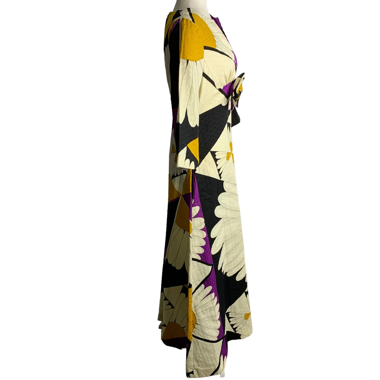 Vintage 70s Tori Richard Tropical Maxi Dress S Black Gold Daisy Sleeve by Tori Richard - Image 8