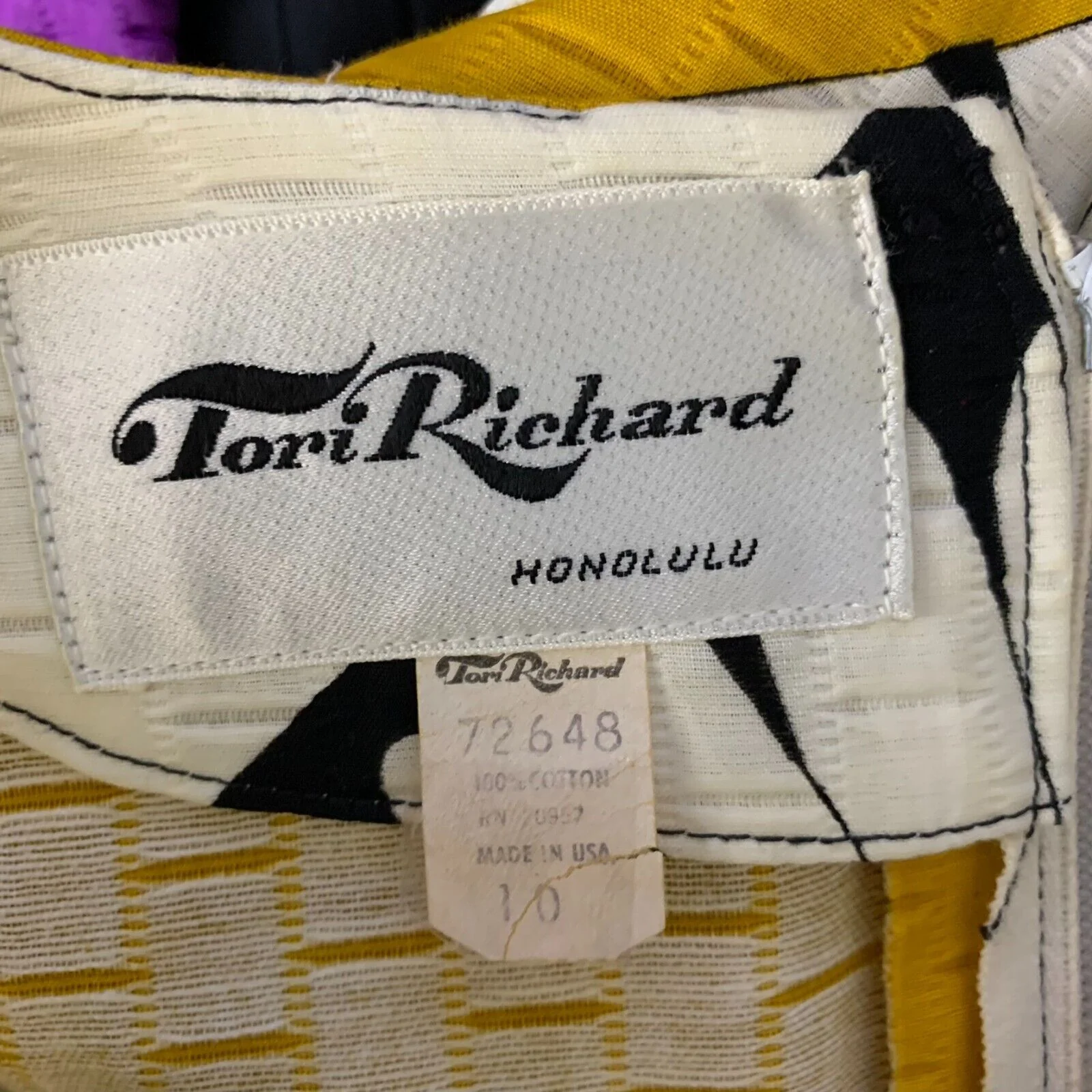 Vintage 70s Tori Richard Tropical Maxi Dress S Black Gold Daisy Sleeve by Tori Richard - Image 9