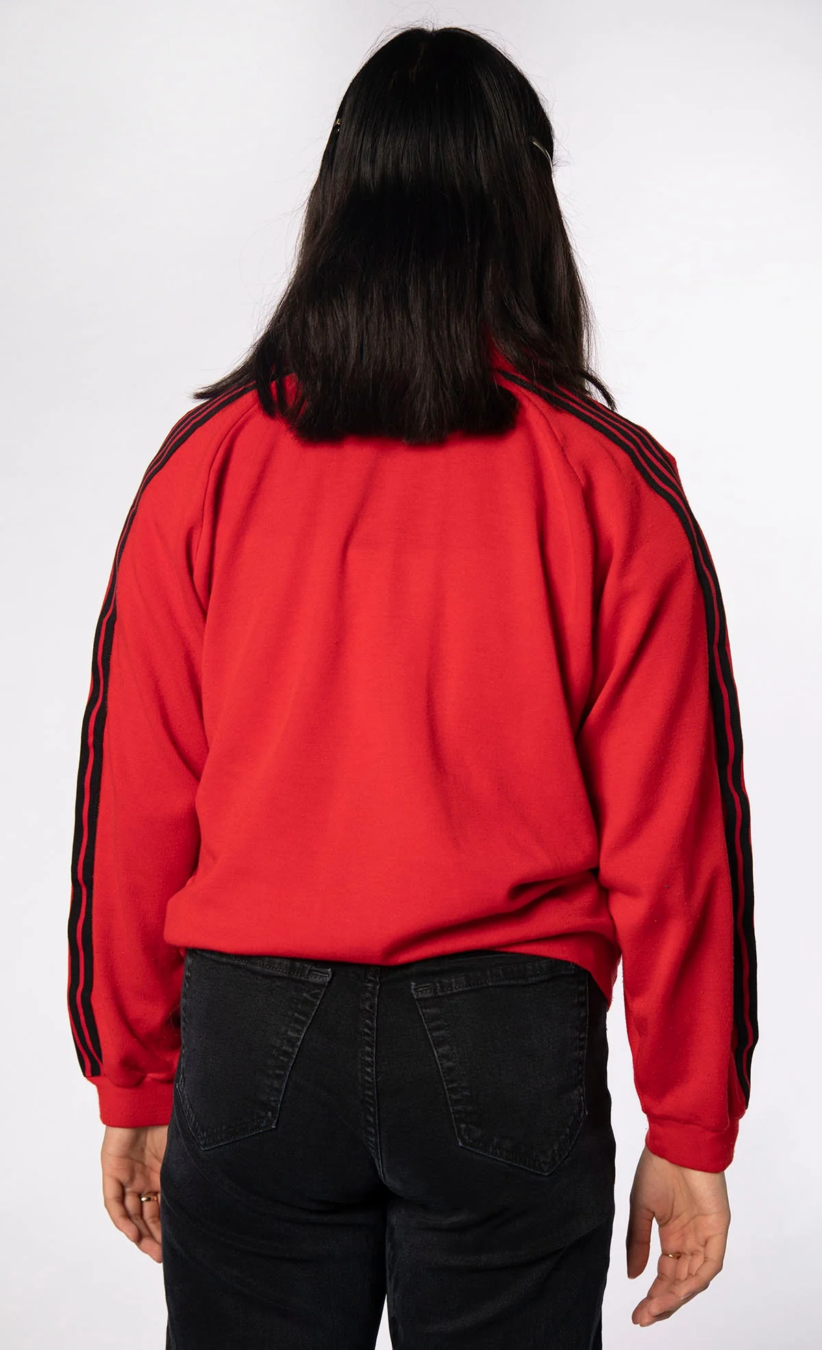 Vintage 70s Track Jacket Cherry Red and Black Striped Warm Up Jogging Zip Pocket Jacket Large by OJelenk - Image 2