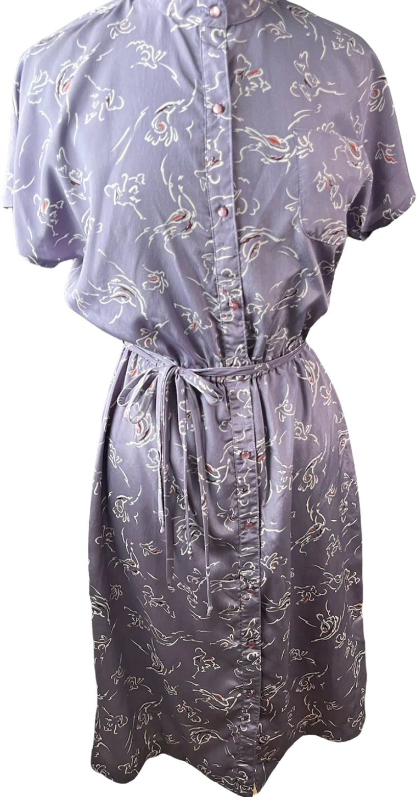 Vintage 70s Twee Purple Abstract Floral Midi Dress Fall Med/large Cottage