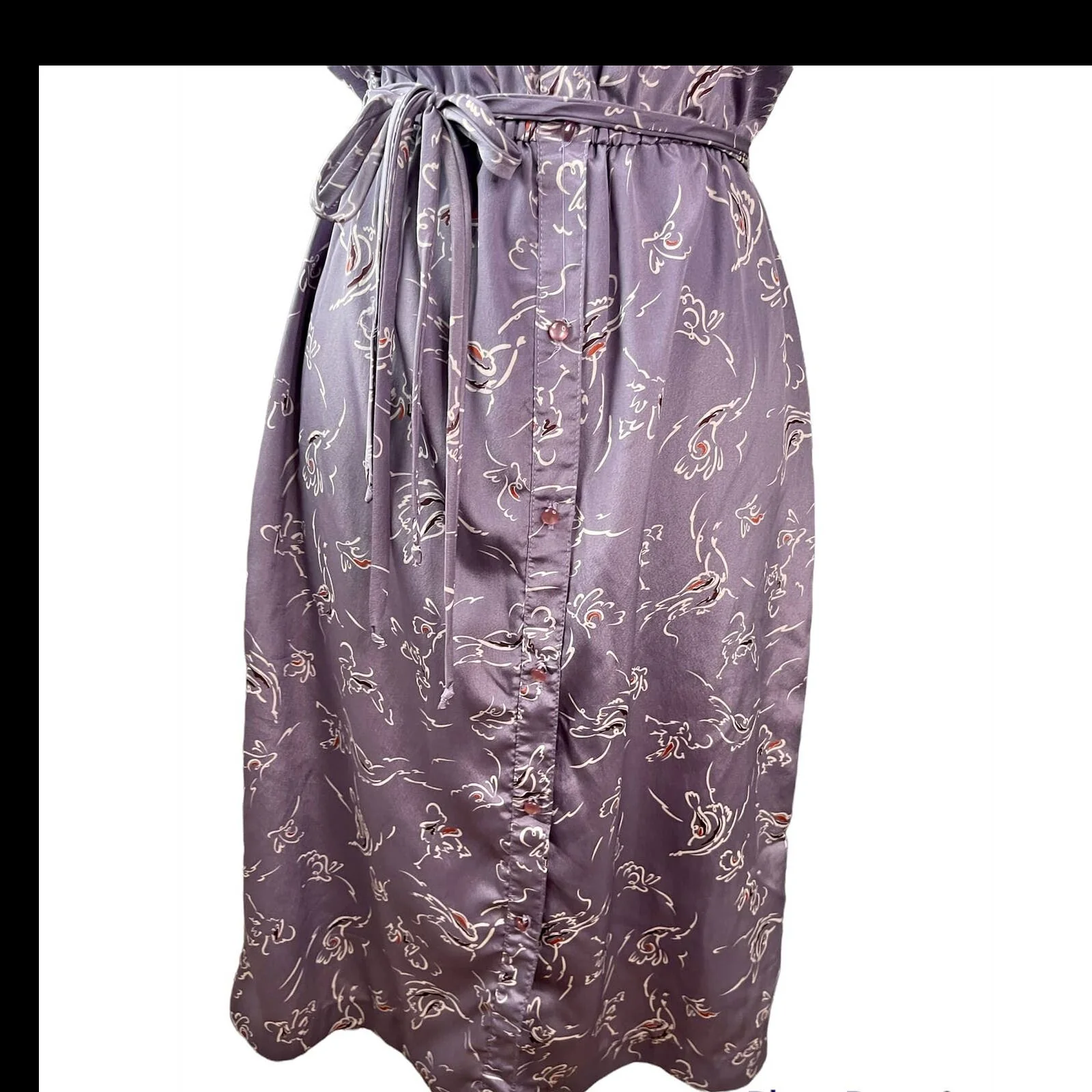 Vintage 70s Twee Purple Abstract Floral Midi Dress Fall Med/large Cottage - Image 3