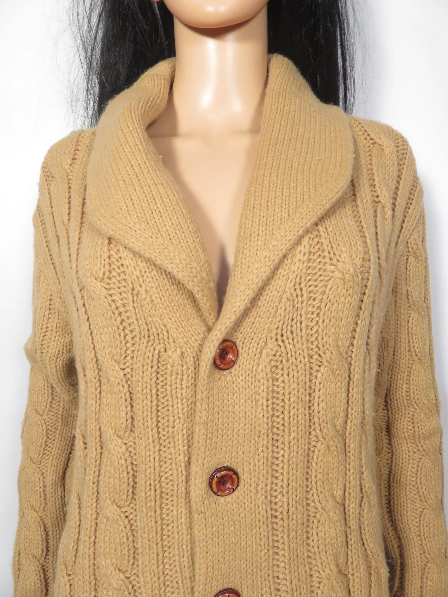 Vintage 70s Unisex Camel Shawl Collar Cardigan Size S/m by Left Bank - Image 10