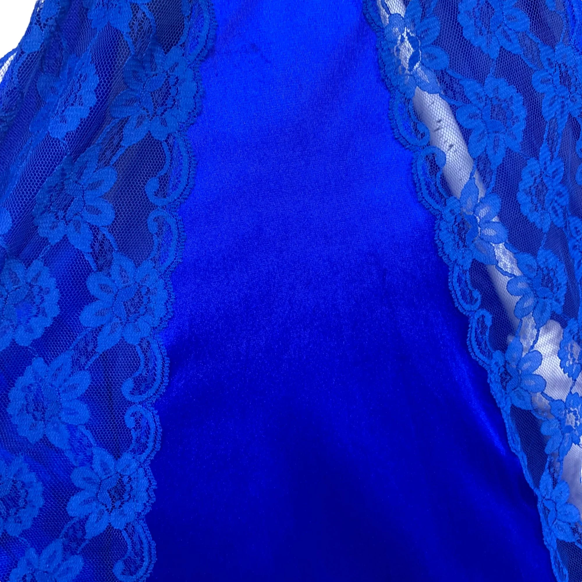 Vintage 70s Val Mode Blue Lace Full Length Spaghetti Strap Nightgown by Val Mode - Image 13