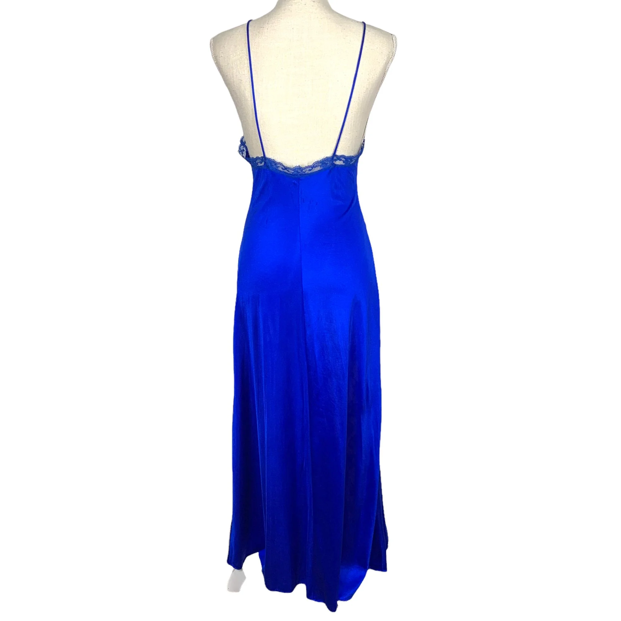 Vintage 70s Val Mode Blue Lace Full Length Spaghetti Strap Nightgown by Val Mode - Image 3