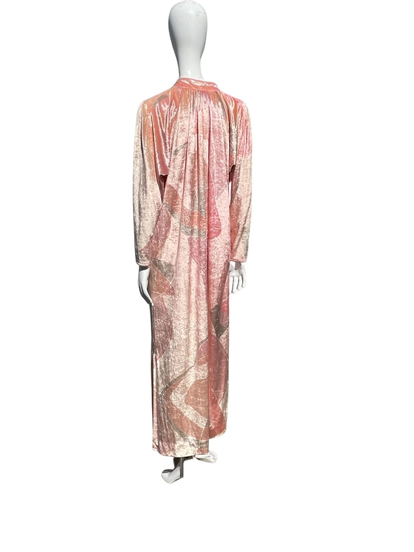 Vintage 70s Velour Dress Elizabeth Arden The Salon Hostess Maxi Abstract Joan Miro Style Print Art To Wear Size L by Bill Tice - Image 3