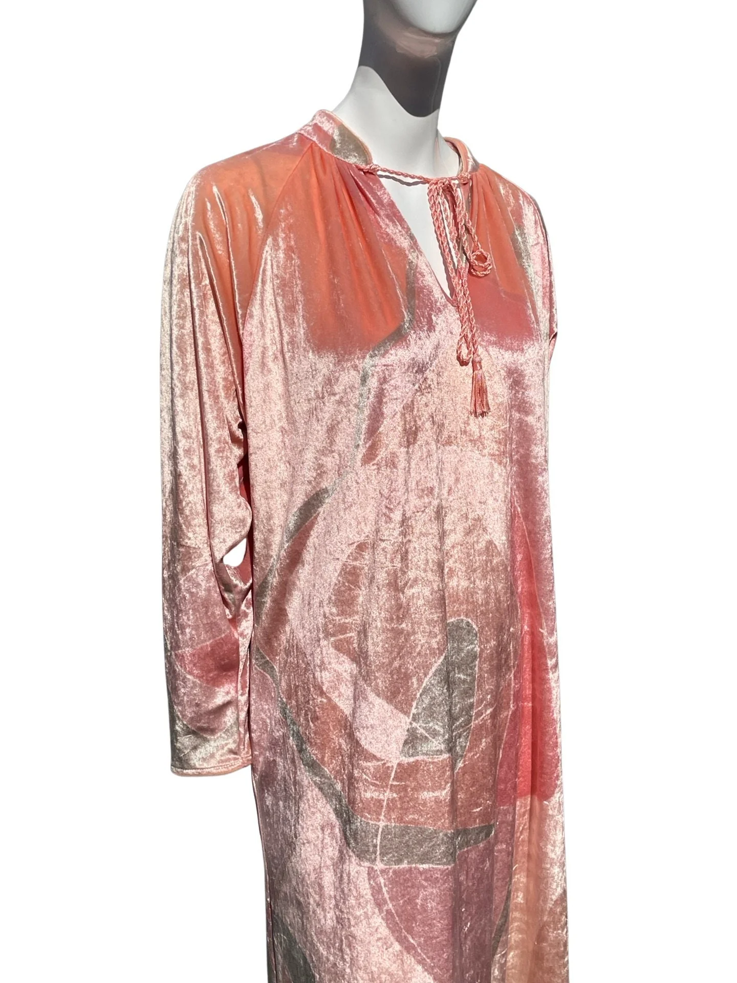 Vintage 70s Velour Dress Elizabeth Arden The Salon Hostess Maxi Abstract Joan Miro Style Print Art To Wear Size L by Bill Tice - Image 4