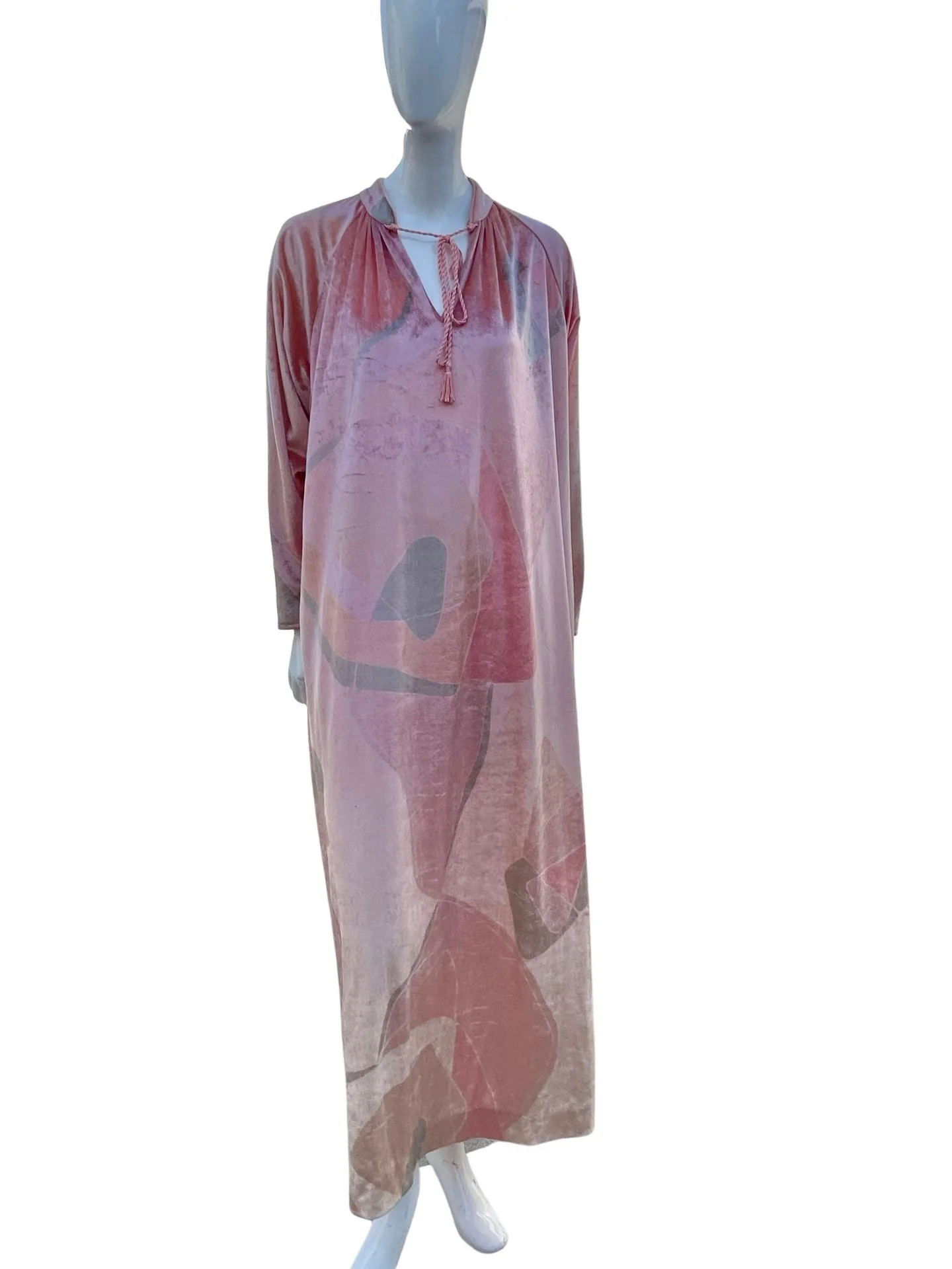 Vintage 70s Velour Dress Elizabeth Arden The Salon Hostess Maxi Abstract Joan Miro Style Print Art To Wear Size L by Bill Tice - Image 6