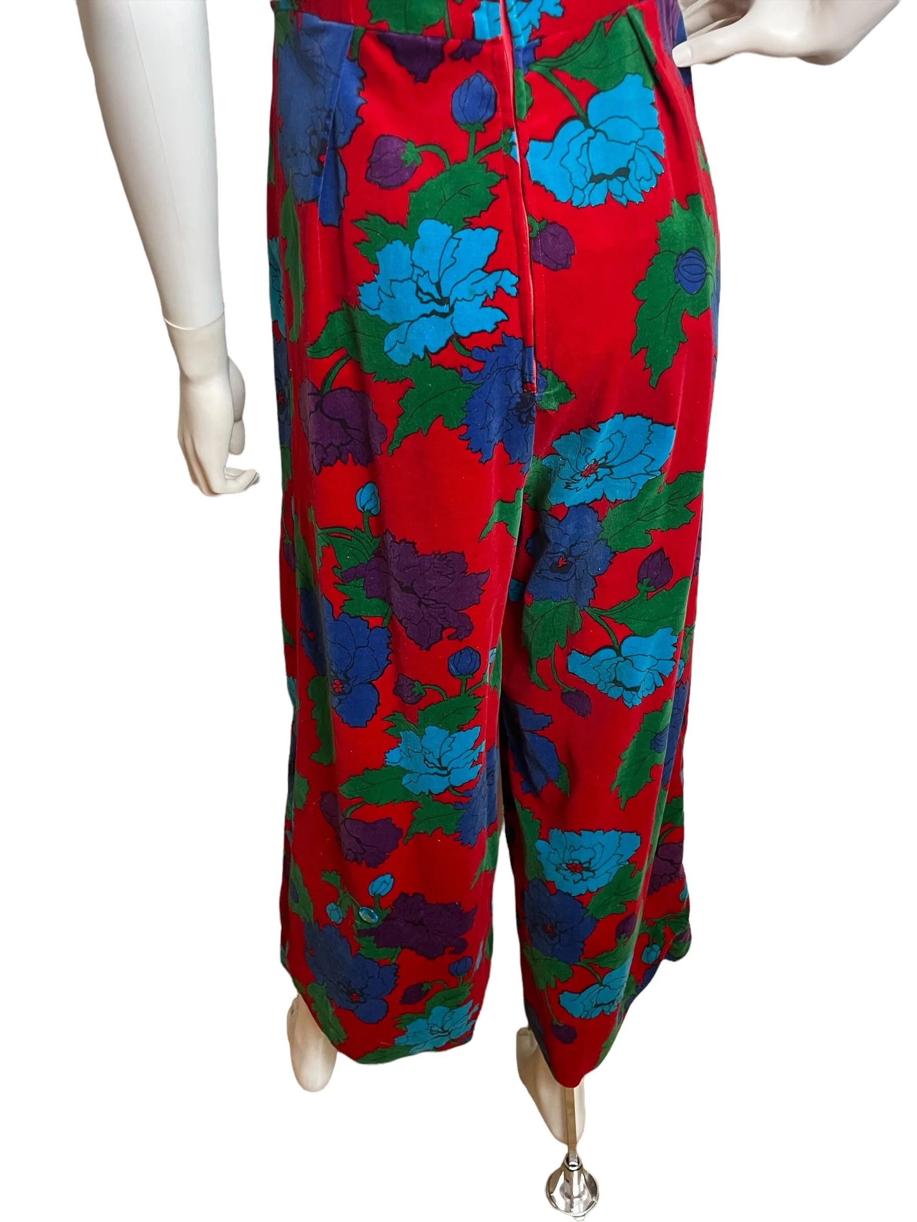 Vintage 70s Velvet Satin Red Floral Jumpsuit Matching Jacket - Image 6