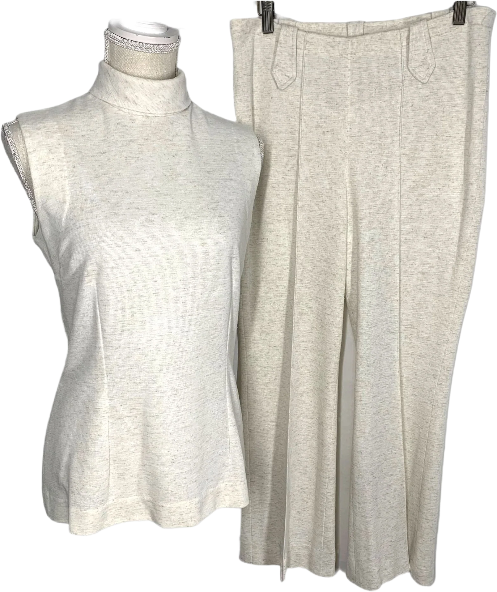Vintage 70s Western Heritage Cream Sleeveless Pant Set Medium