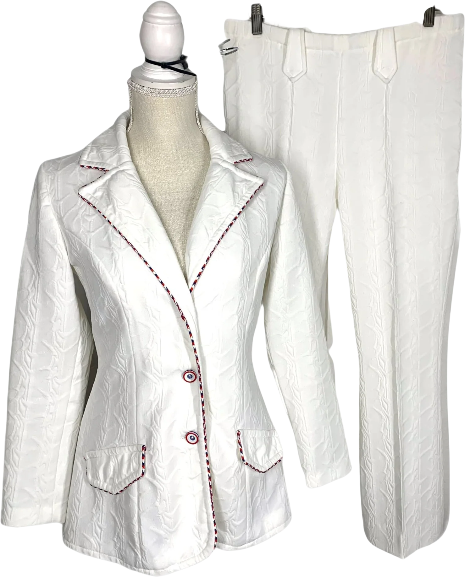 Vintage 70s Western Heritage White Textured Blazer Pant Suit Small by Western Heritage