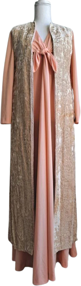 70s Shimmery Champagne Velvet Open Long Duster Vest By Whims of California Rough Riders - Image 3