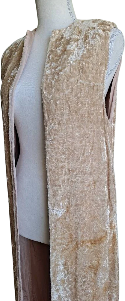 70s Shimmery Champagne Velvet Open Long Duster Vest By Whims of California Rough Riders - Image 6