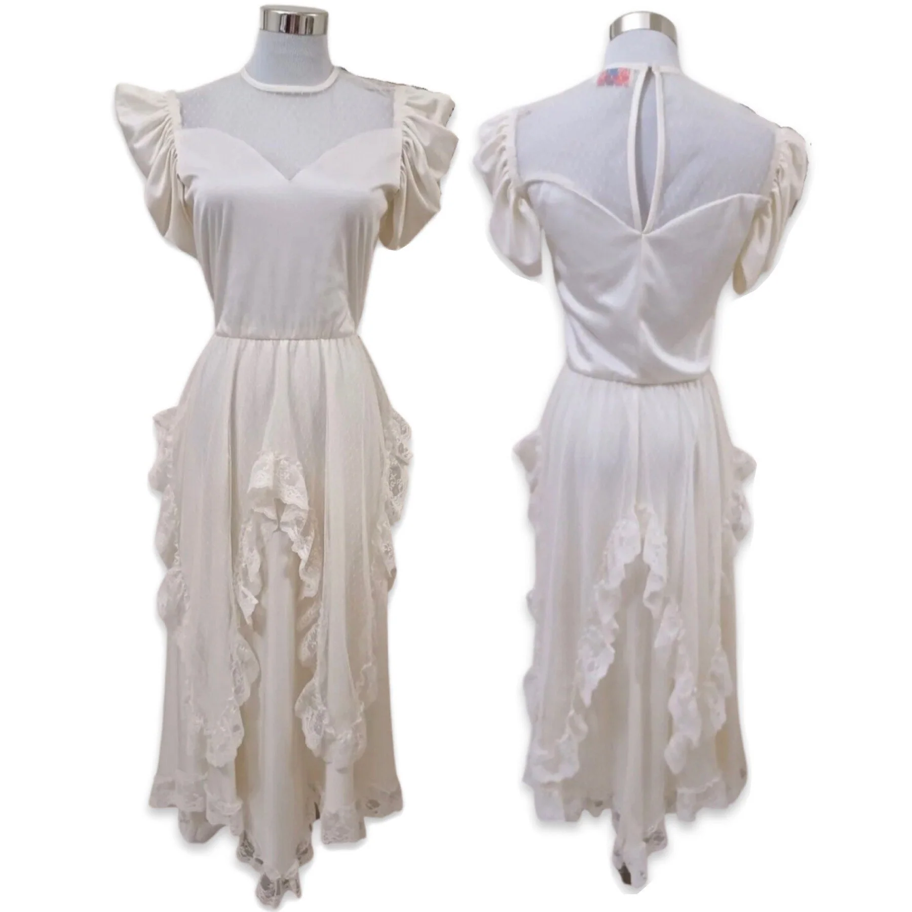 Vintage 70s White Designer Dress 70s Ruffles and Lace Dress, 70s Diamonds Run Dress, 70s Disco Dress, 70s Casual Wedding Dress, 70s Size 6 - Image 3