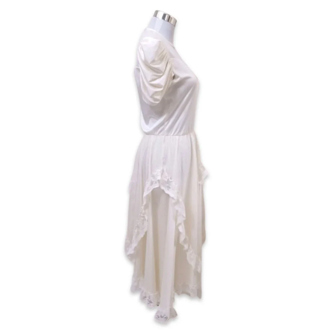 Vintage 70s White Designer Dress 70s Ruffles and Lace Dress, 70s Diamonds Run Dress, 70s Disco Dress, 70s Casual Wedding Dress, 70s Size 6 - Image 9