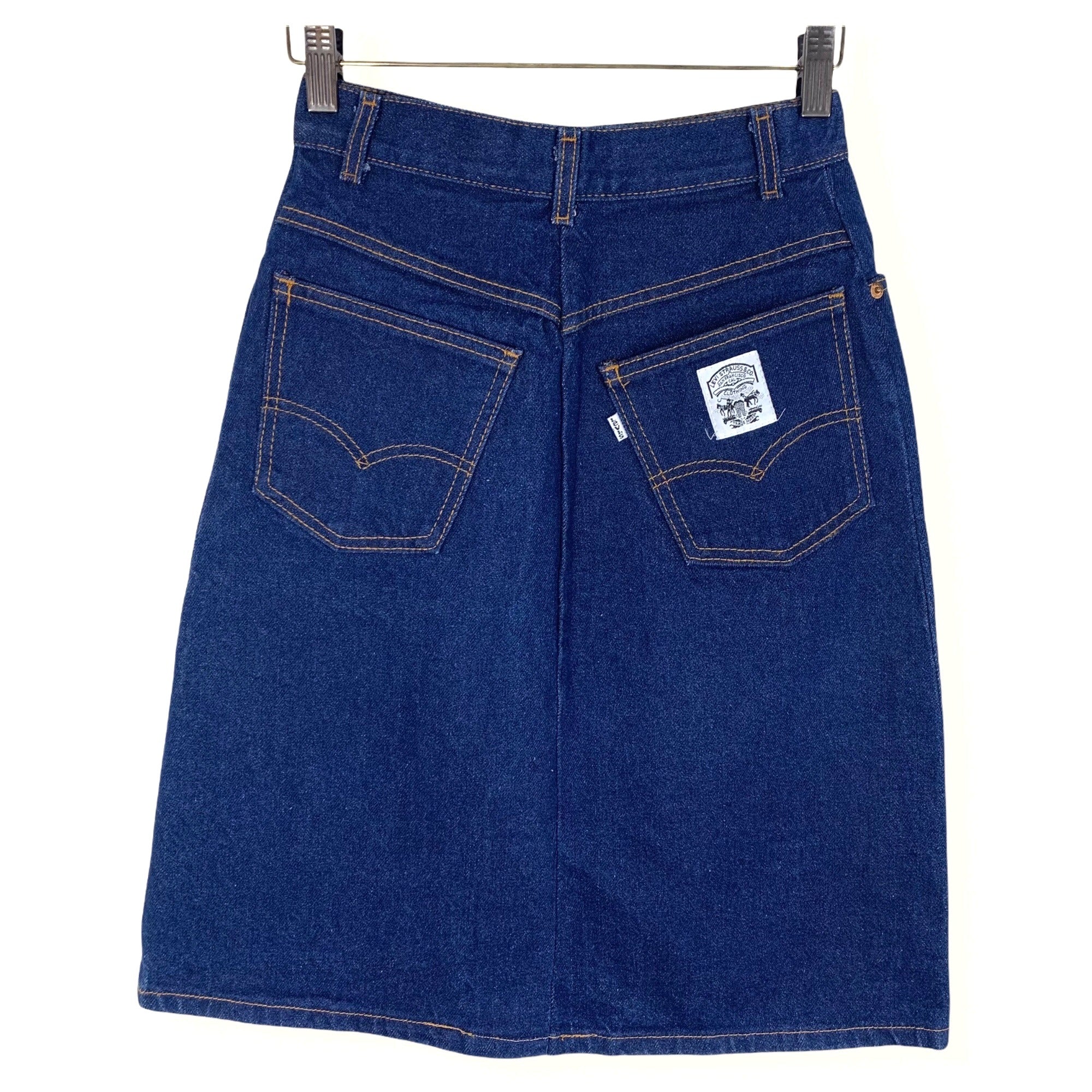 Vintage 70s White Tab A-Line Denim Above Knee Skirt Small by Levis - Image 2