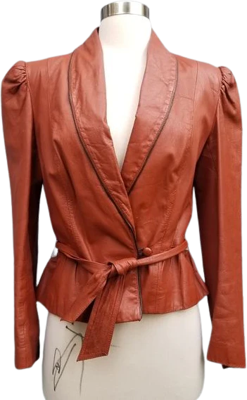 Vintage 70s Winlit Whiskey Brown Leather Belted Bolero Cropped Jacket Small by Winlit