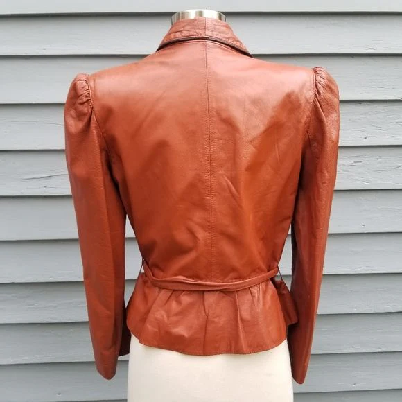 Vintage 70s Winlit Whiskey Brown Leather Belted Bolero Cropped Jacket Small by Winlit - Image 6