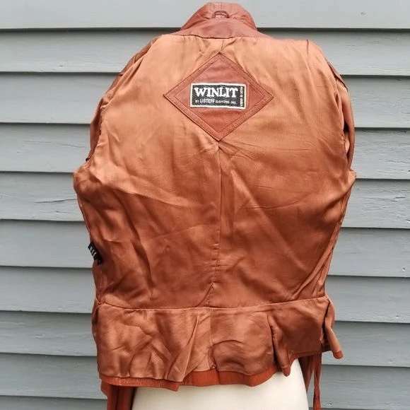 Vintage 70s Winlit Whiskey Brown Leather Belted Bolero Cropped Jacket Small by Winlit - Image 8
